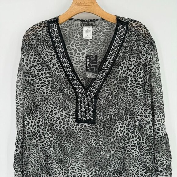 Evolution by JMS Leopard Print Tunic cover up Sheer Women's size 3x plus new - Picture 5 of 13